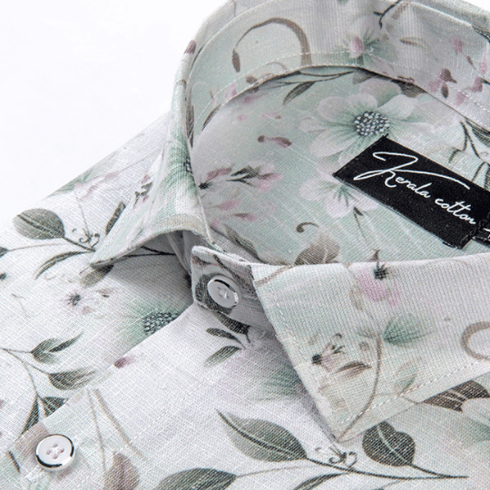 Italian linen Green With Multicolour Flower Print
