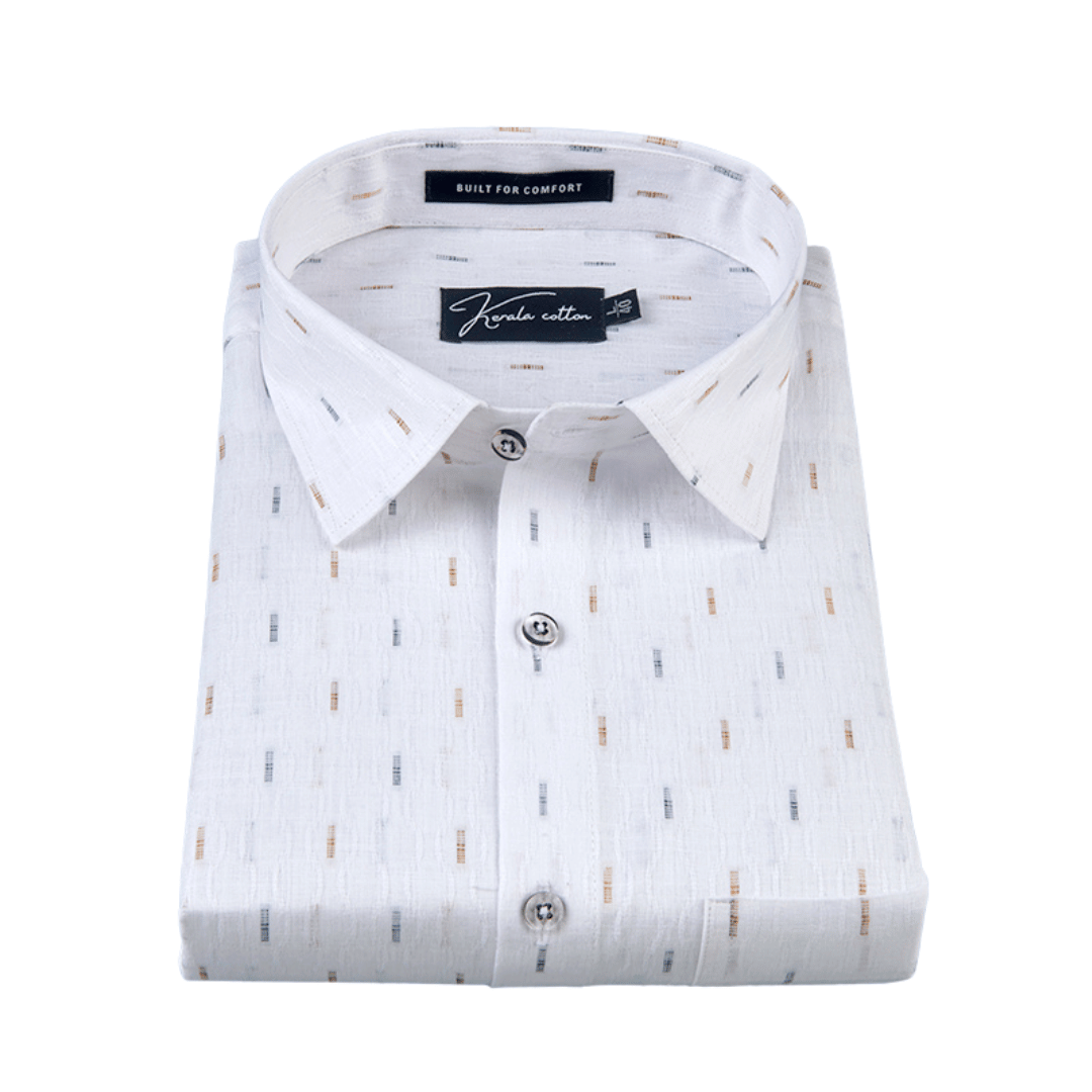Linen Butta White With Single Line Print Shirts For Men