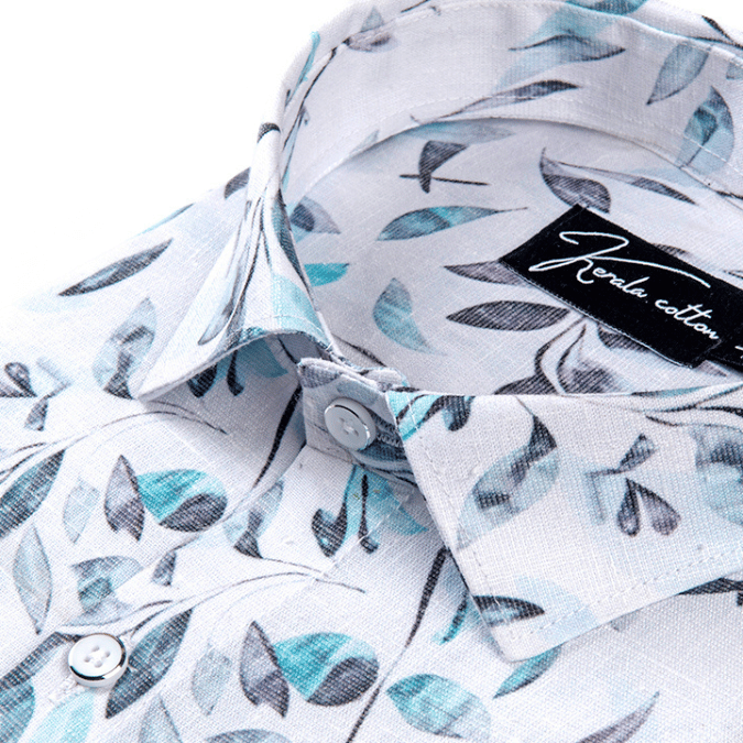 Italian linen White With Rama Gray Batel Print