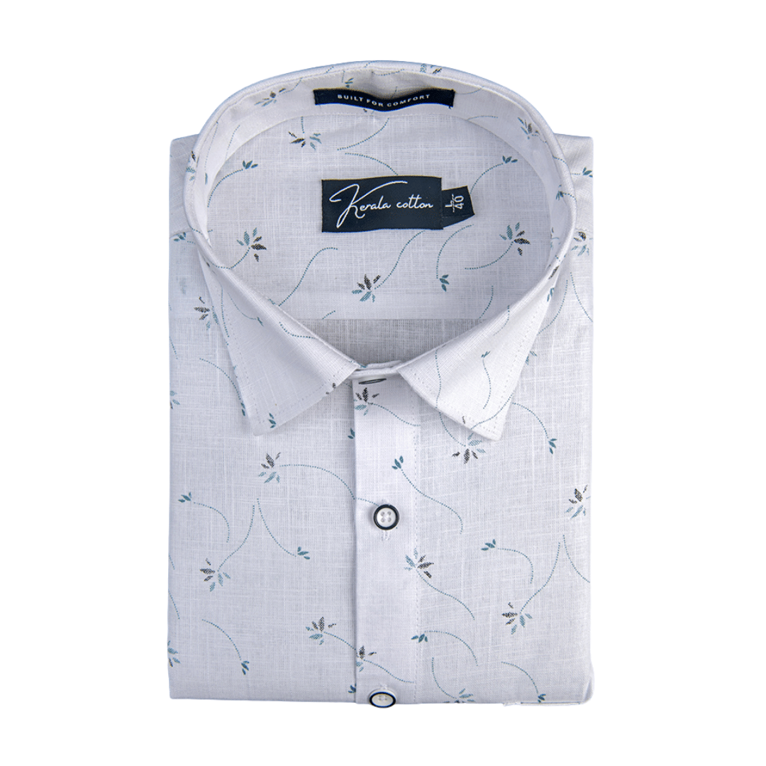 Turkey Linen white With New Sky Flower Print Shirts For Men