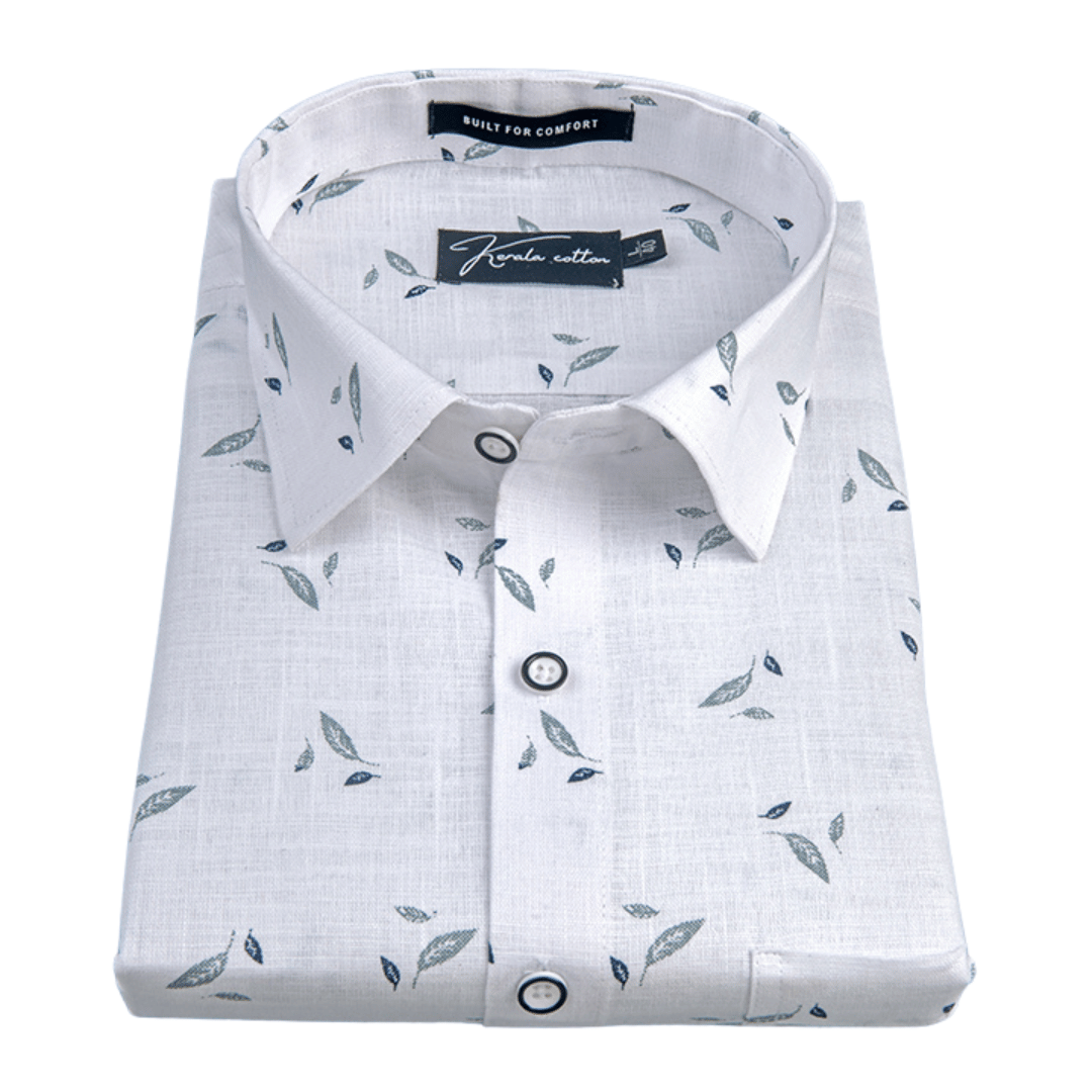 Turkey Linen White With Sky Batel Print Shirts For Men