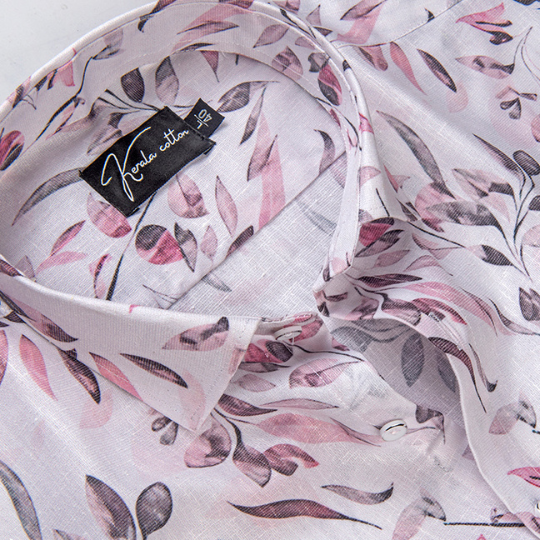 Italian linen White With Pink Grey Batel Print