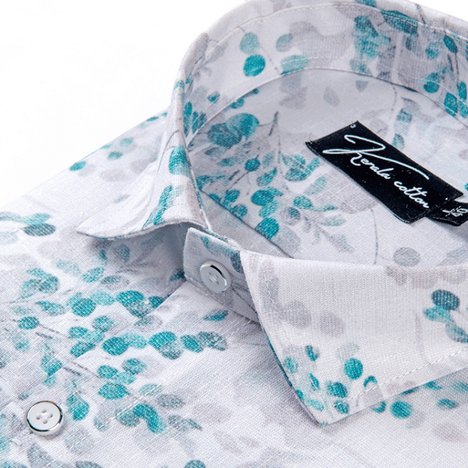 Italian linen white with Rama flower print