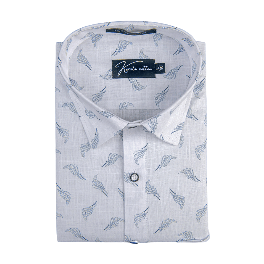 Turkey Linen White With Sky Brush Print Shirts