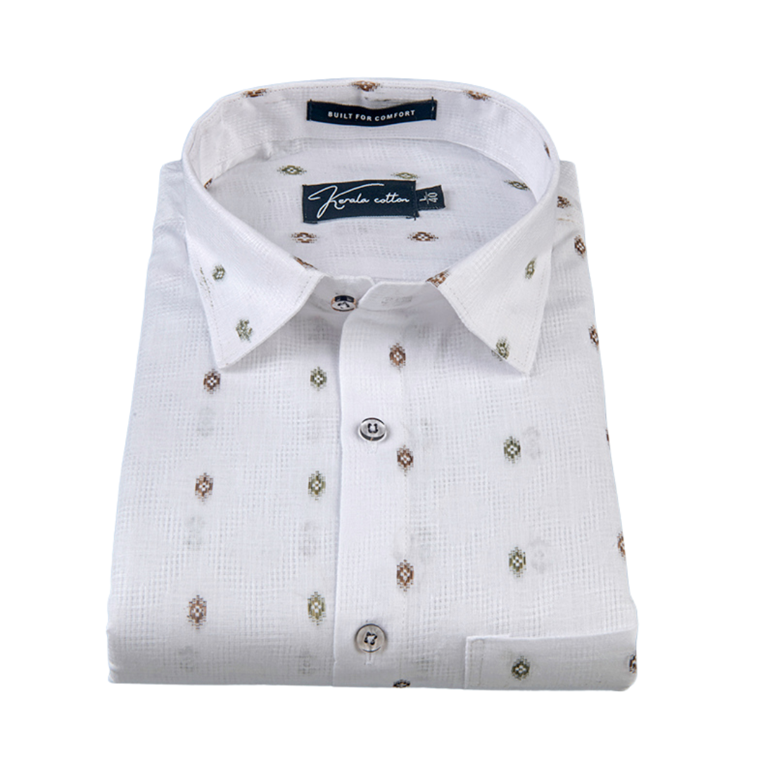 Linen Butta White With Oracle Print Shirts For Men