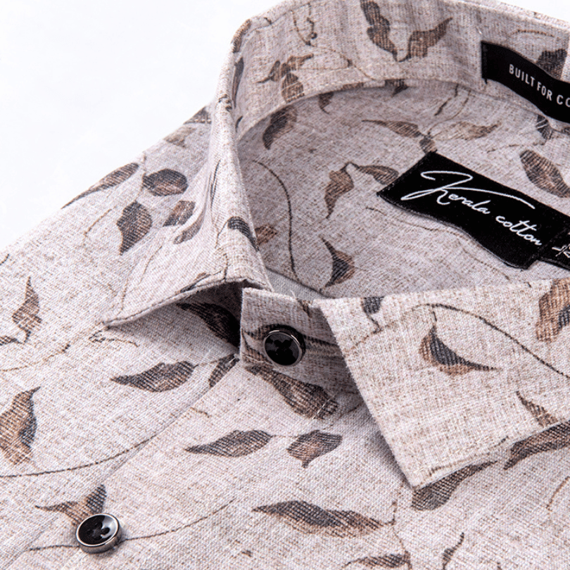 Linen Light Brown with Dark Brown Betal Print Shirts