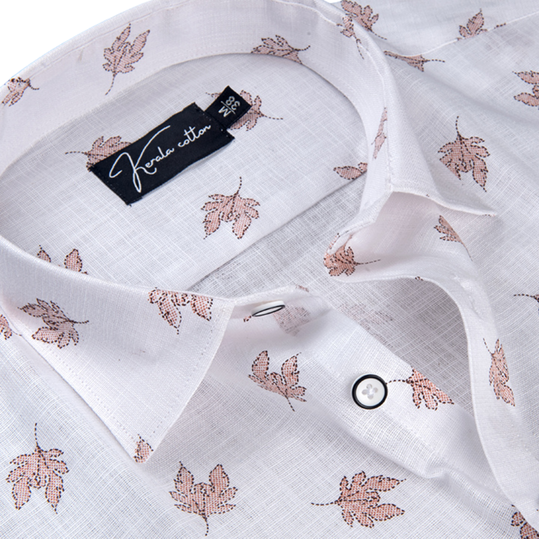New Turkey Linen White With Light Marun Batel Print Shirts