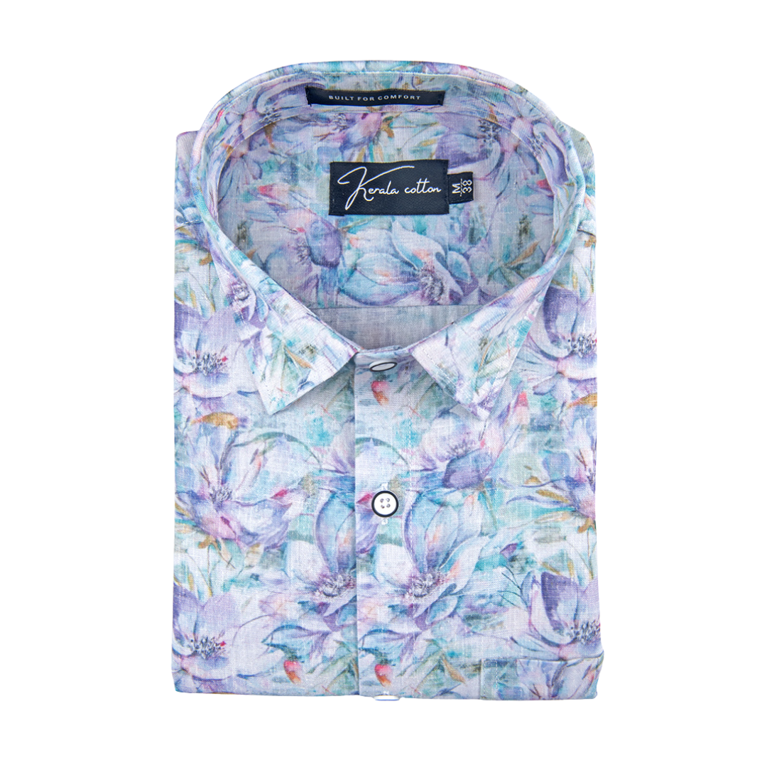 New Italian Linen Blue Rama Mix Print Shirts For Men