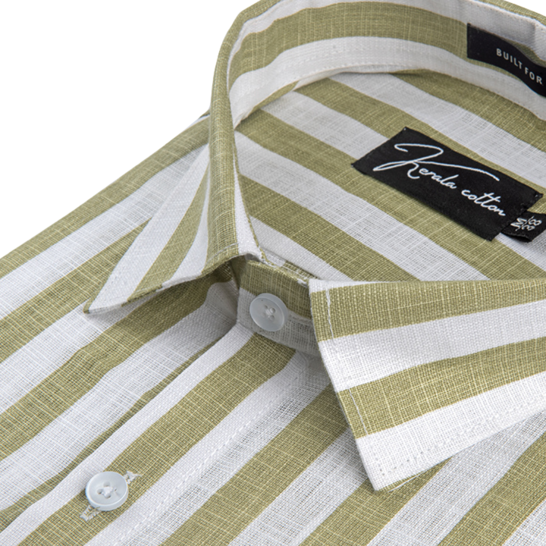 Linen White With Pista Green Patta Print Shirts For Men