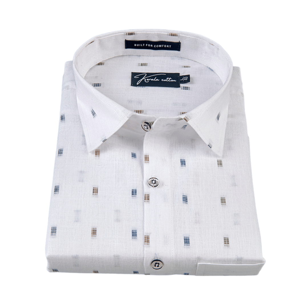 Linen butta White With Rectangle Print Shirts For Men