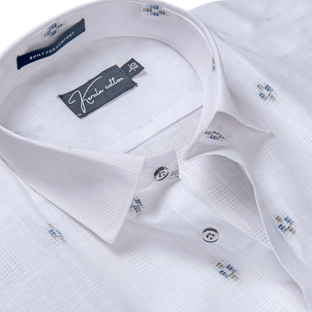 Linen Butta White With Plus Print Shirts For Men