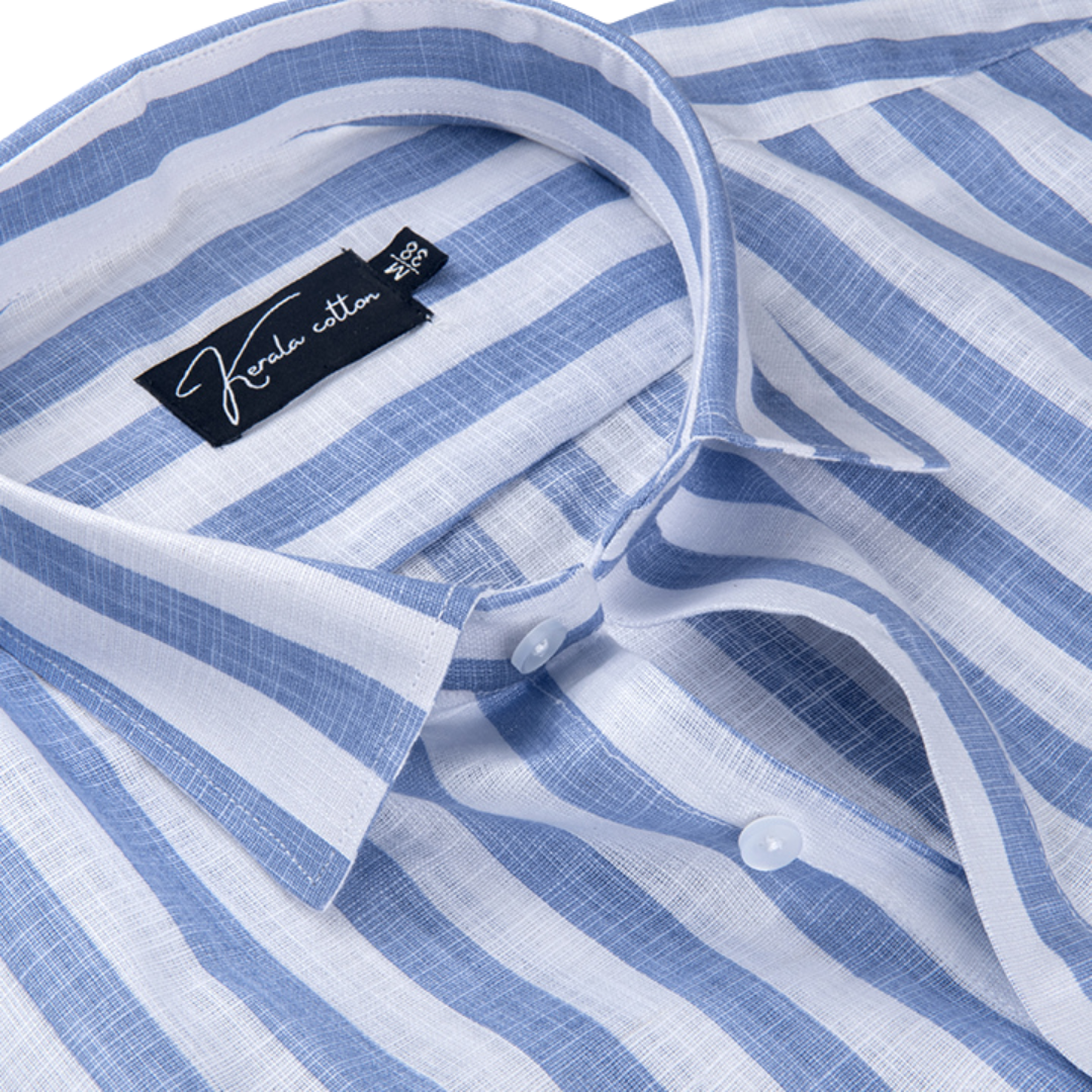 Linen White With Sky Patta Print Shirts For Men