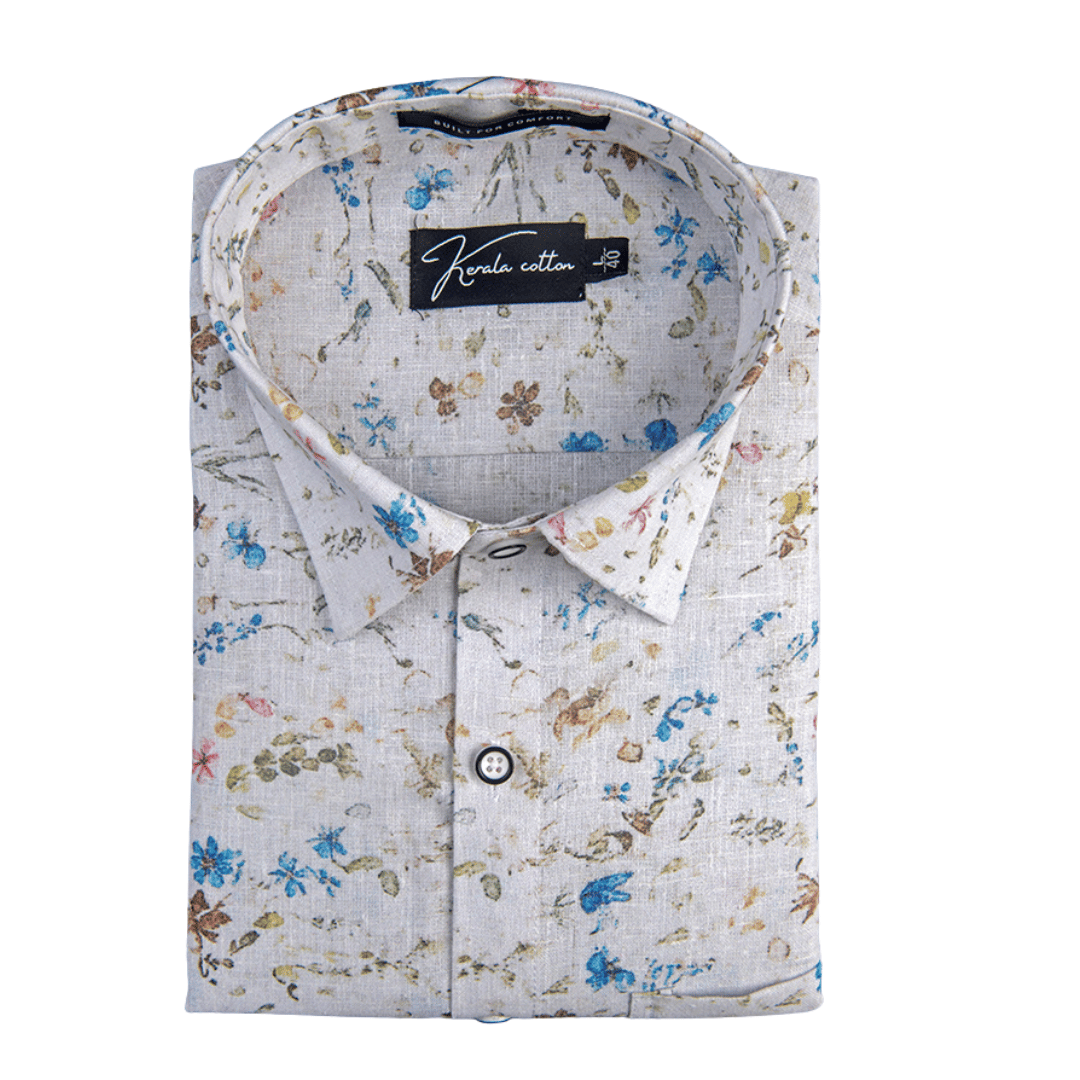 Italian Linen White With New Sky Mahendi Print Shirts For Men