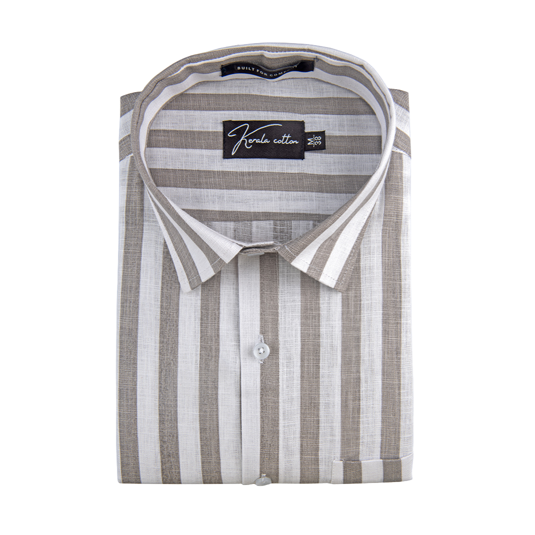 Linen White With Dark Grey Patta Print Shirts For Men