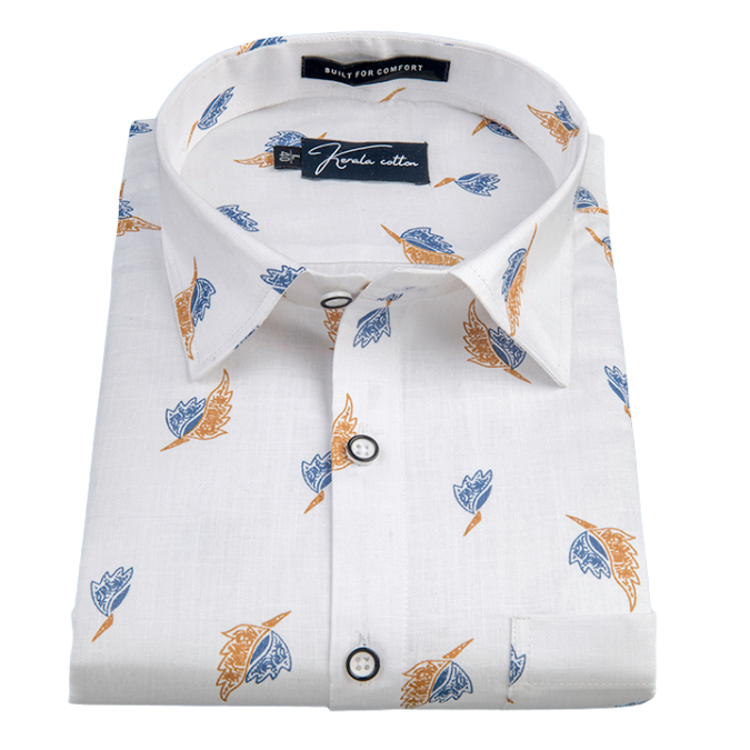 Turkey Linen White With Blue Yellow Print Shirts For Men