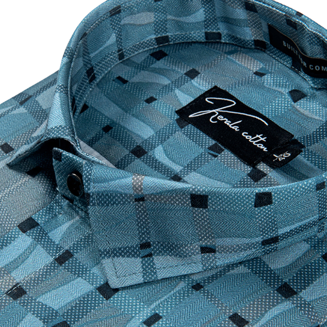 Digital blue colour Abstract print cotton shirts