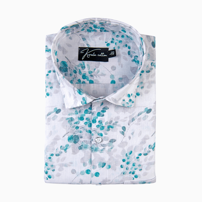 Italian linen white with Rama flower print