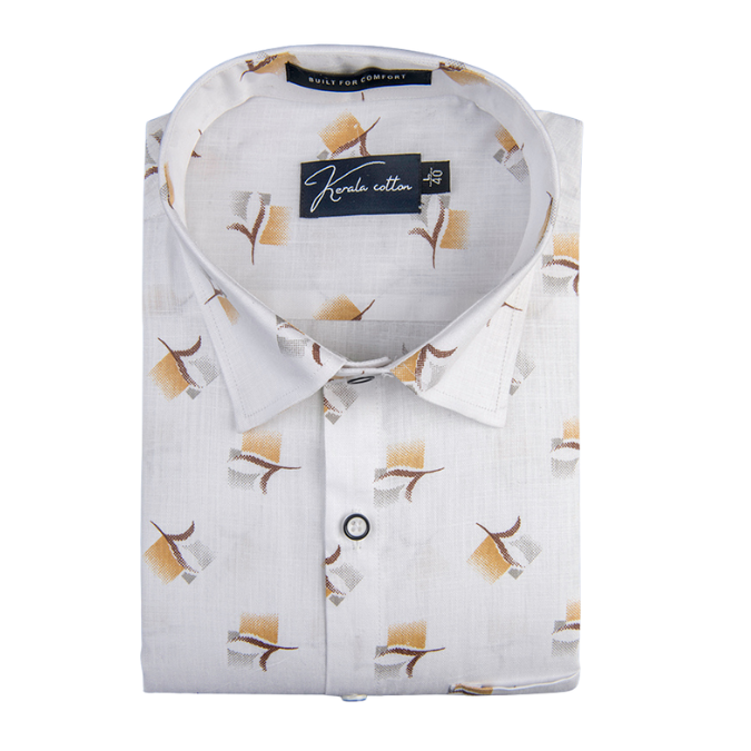 Turkey Linen White With New Yellow Marrun Print Shirts For Men