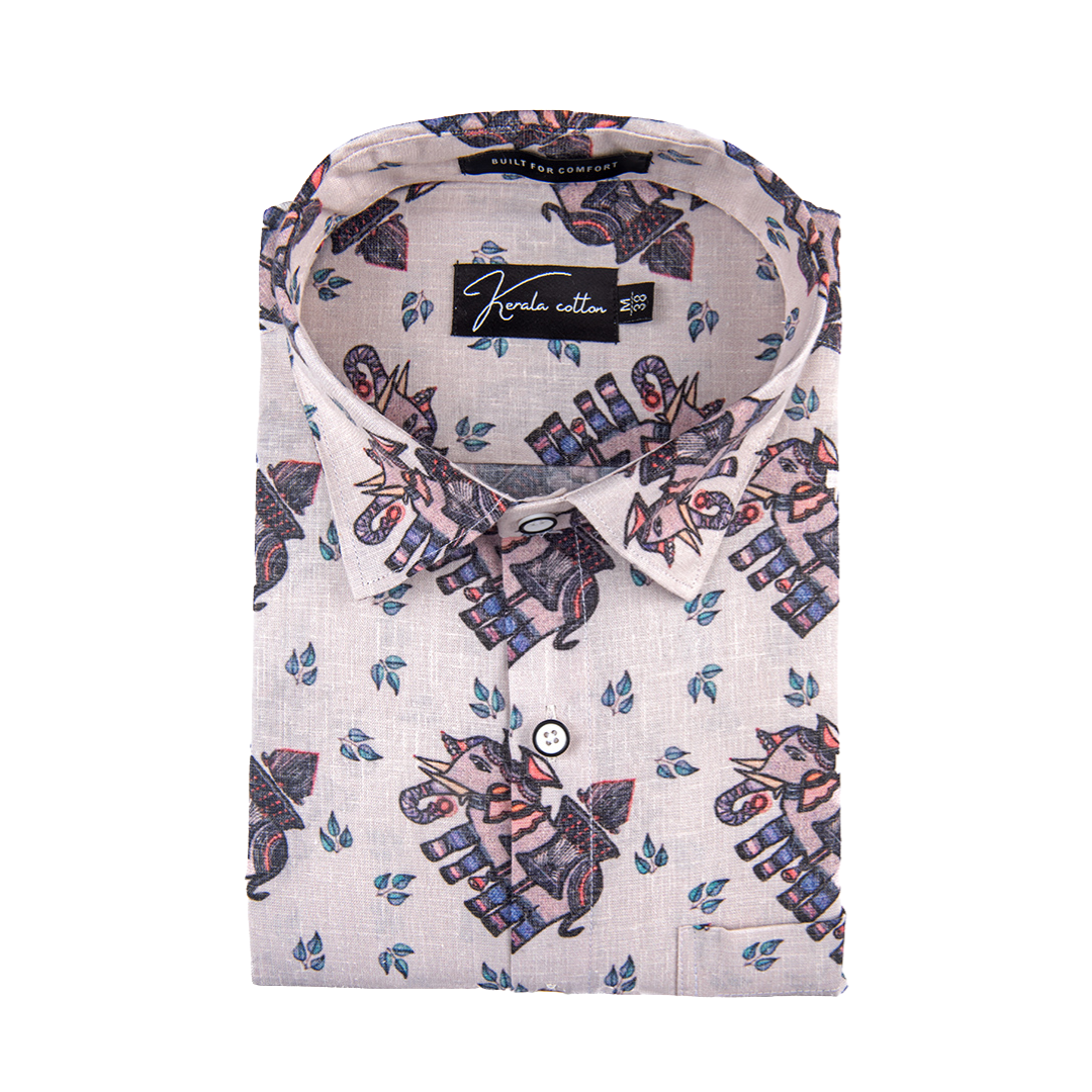 New Italian Cream With Elephant Print Shirts For Men
