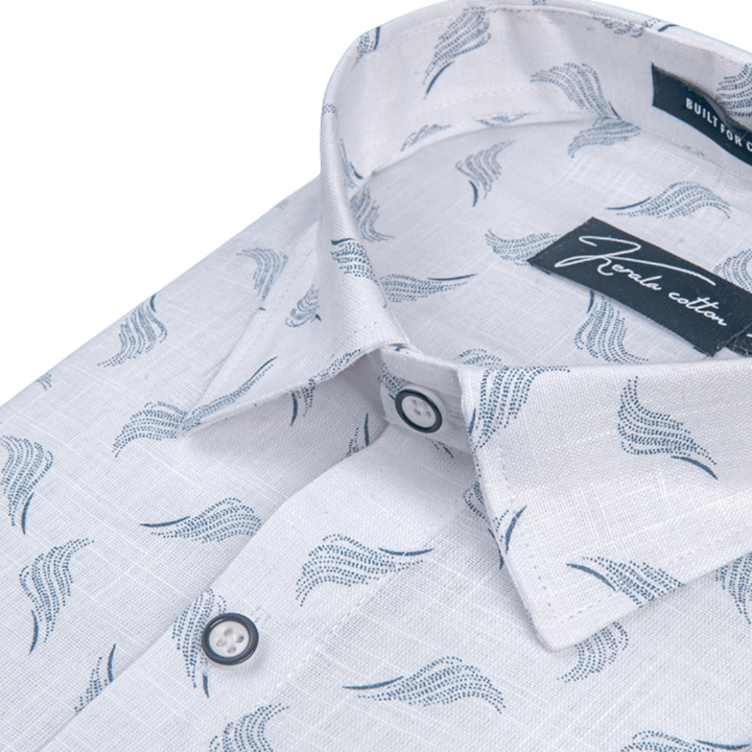 Turkey Linen White With Sky Brush Print Shirts