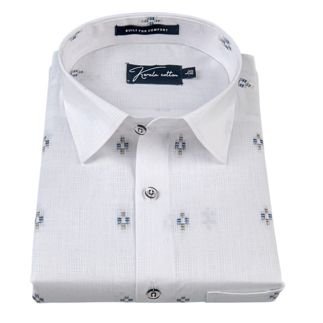 Linen Butta White With Plus Print Shirts For Men