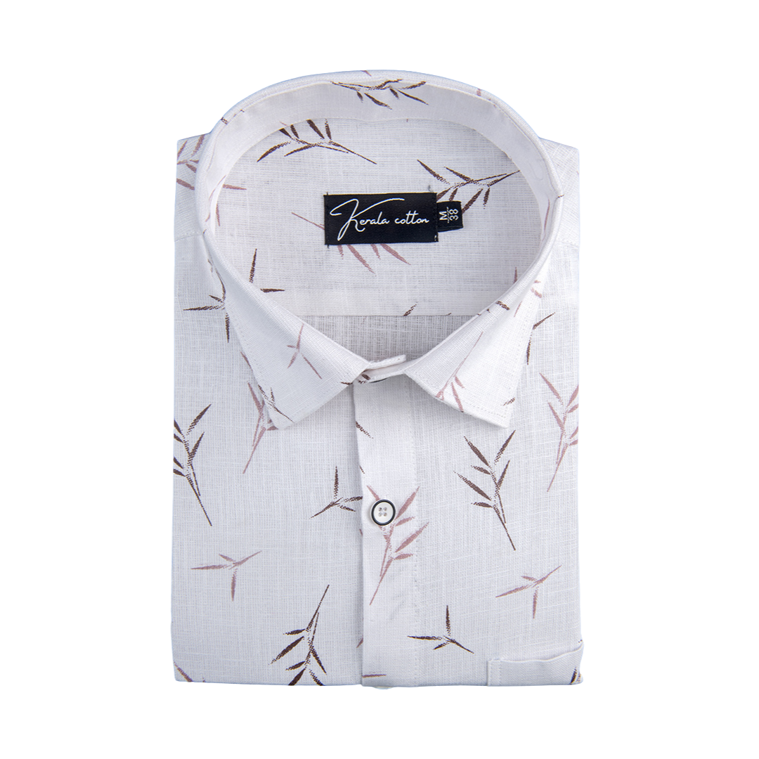 New Turkey Linen White With Brown Pink Print Shirts For Men