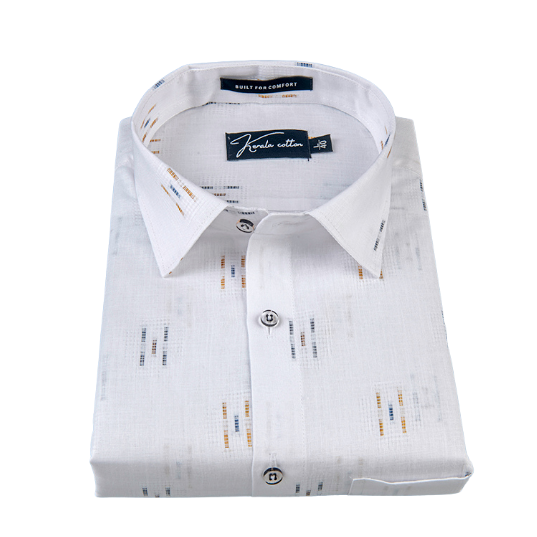 Linen Butta White With Three Lines Printed Shirts For Men