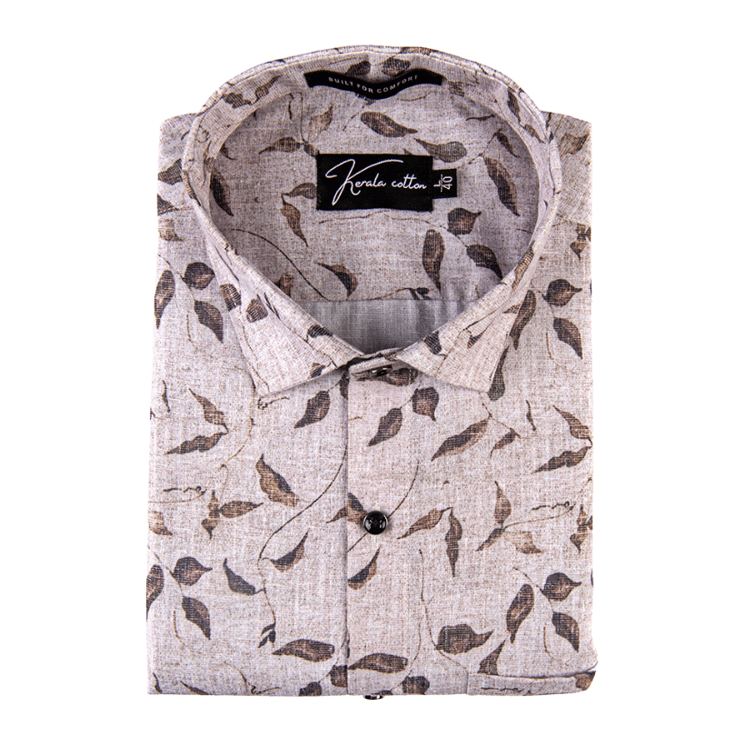 Linen Light Brown with Dark Brown Betal Print Shirts