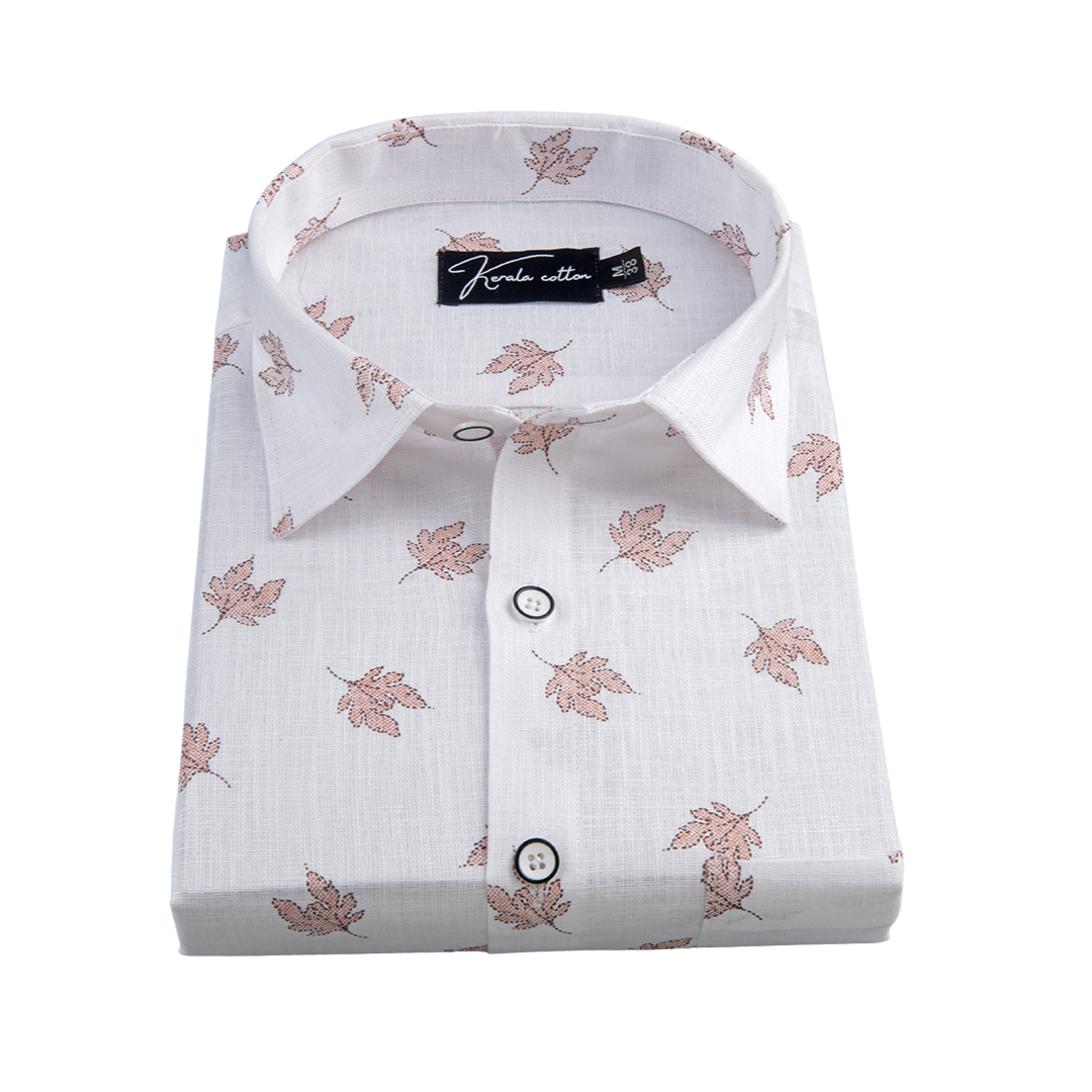 New Turkey Linen White With Light Marun Batel Print Shirts