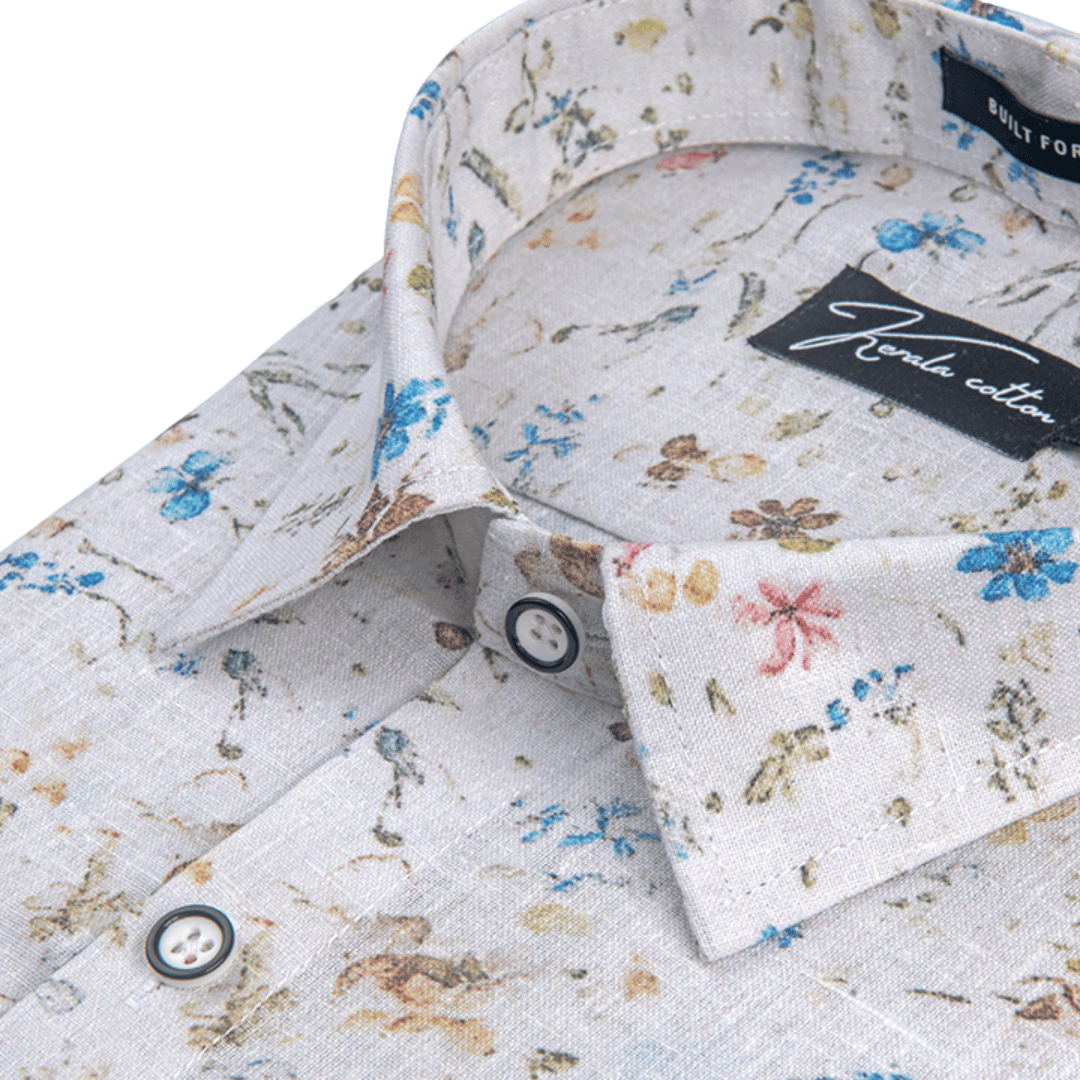 Italian Linen White With New Sky Mahendi Print Shirts For Men