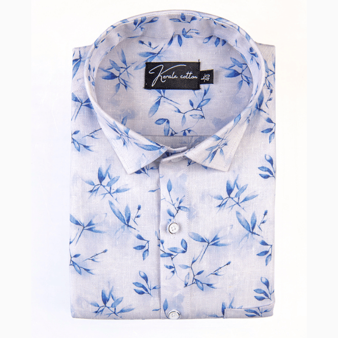 Italian linen white with blue batel print
