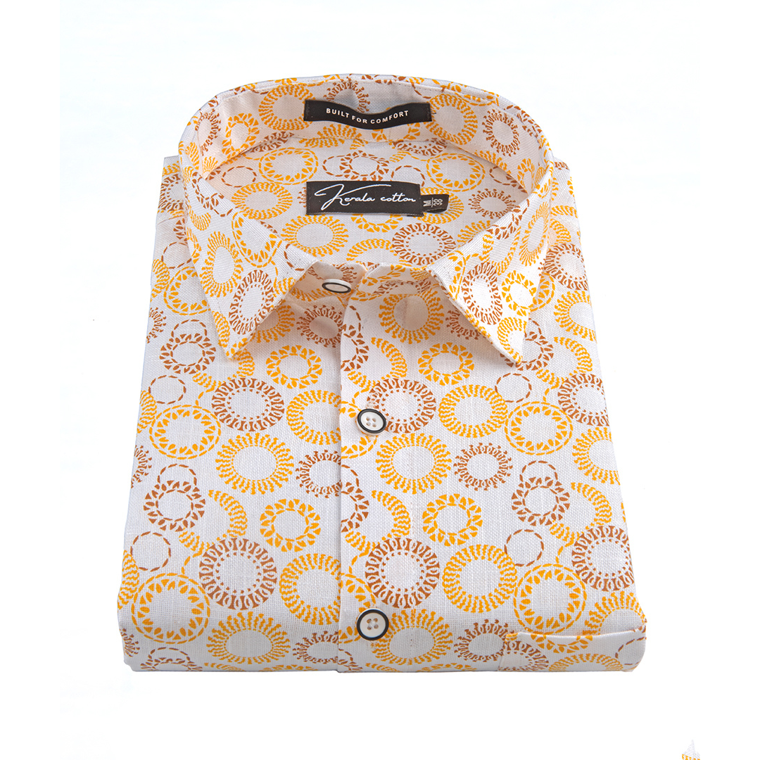 New Turkey Linen White With Mix Circle Print Shirts For Men