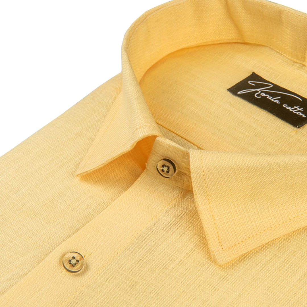 Light Yellow Colour Blended Linen Shirts for Men