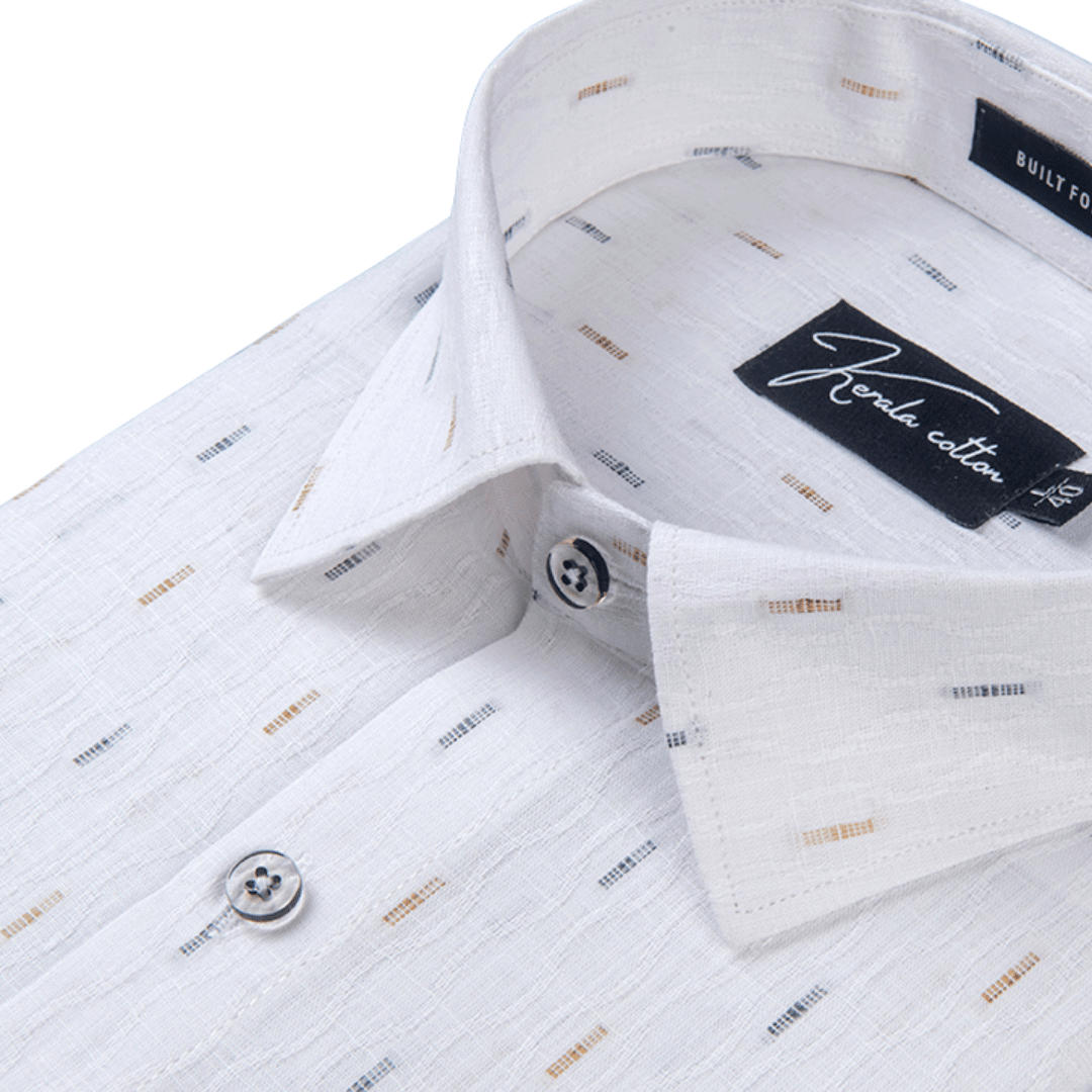 Linen Butta White With Single Line Print Shirts For Men