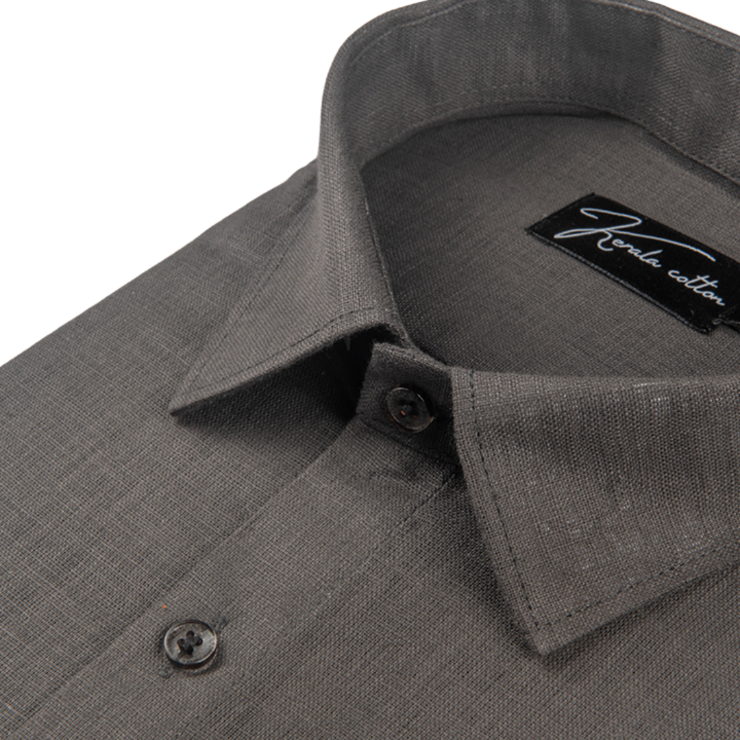 Dark Grey Colour Blended Linen Shirts for Men
