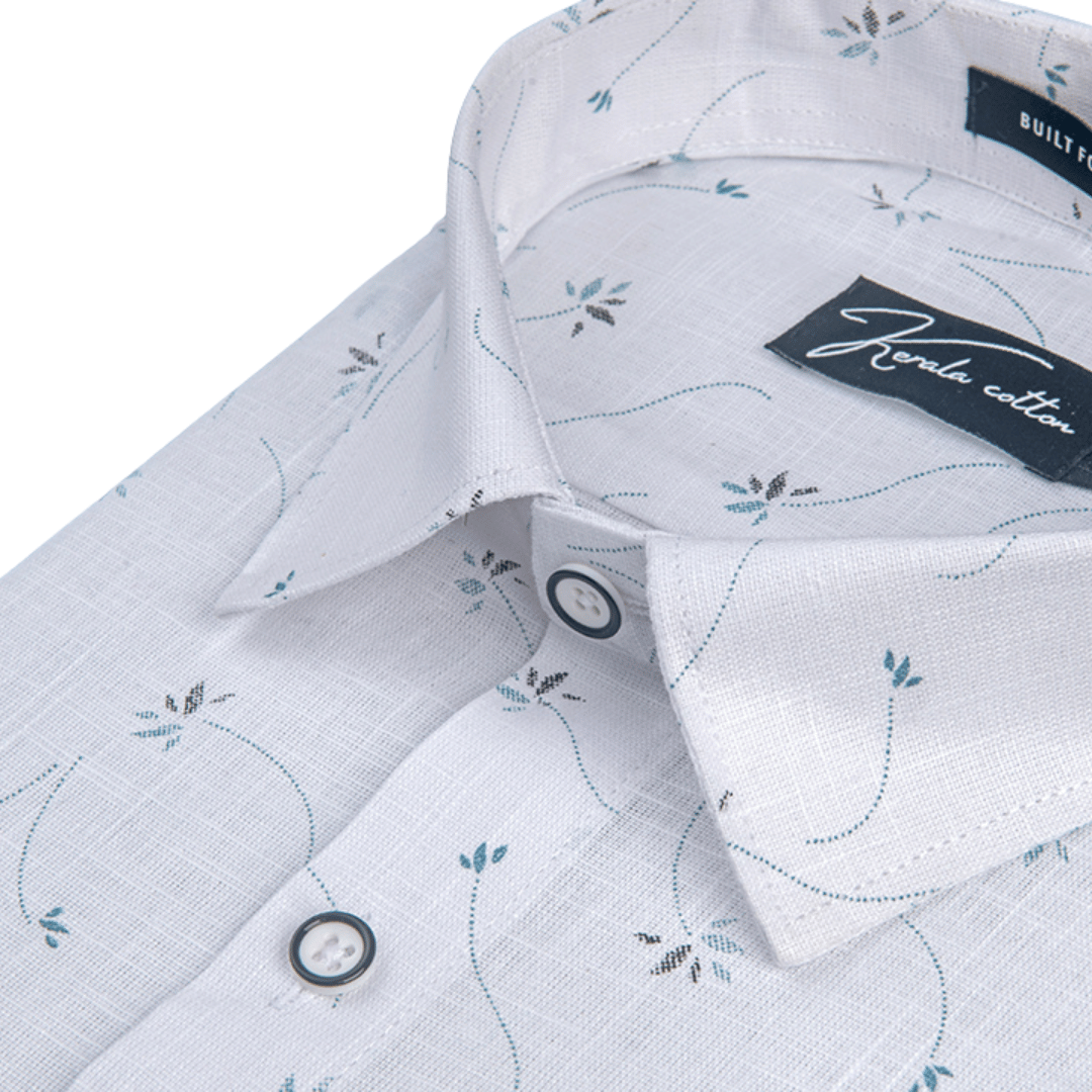 Turkey Linen white With New Sky Flower Print Shirts For Men