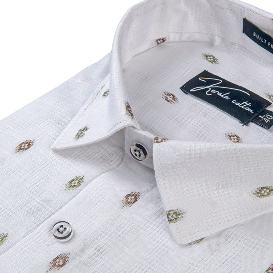 Linen Butta White With Oracle Print Shirts For Men