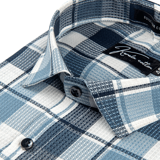 Checks White with Blue Mix Cotton Shirts