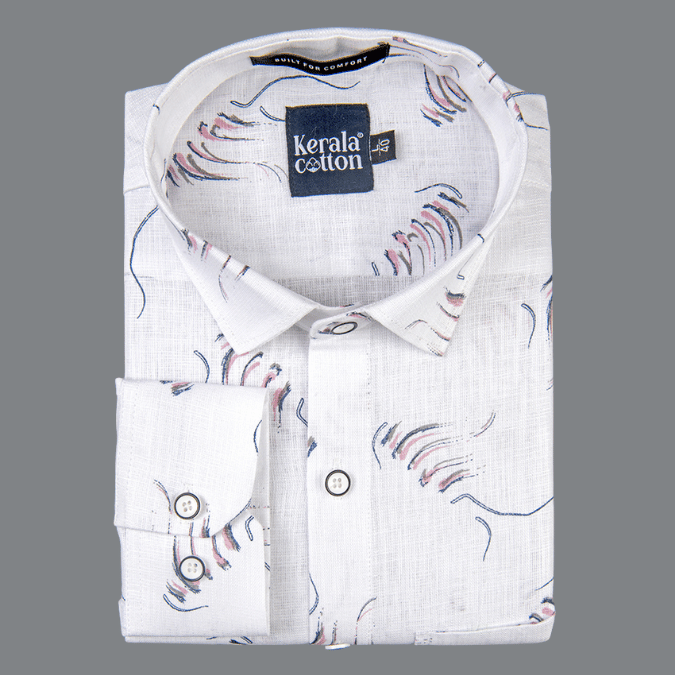 Turkey Linen White With Pink Grey Print Shirts