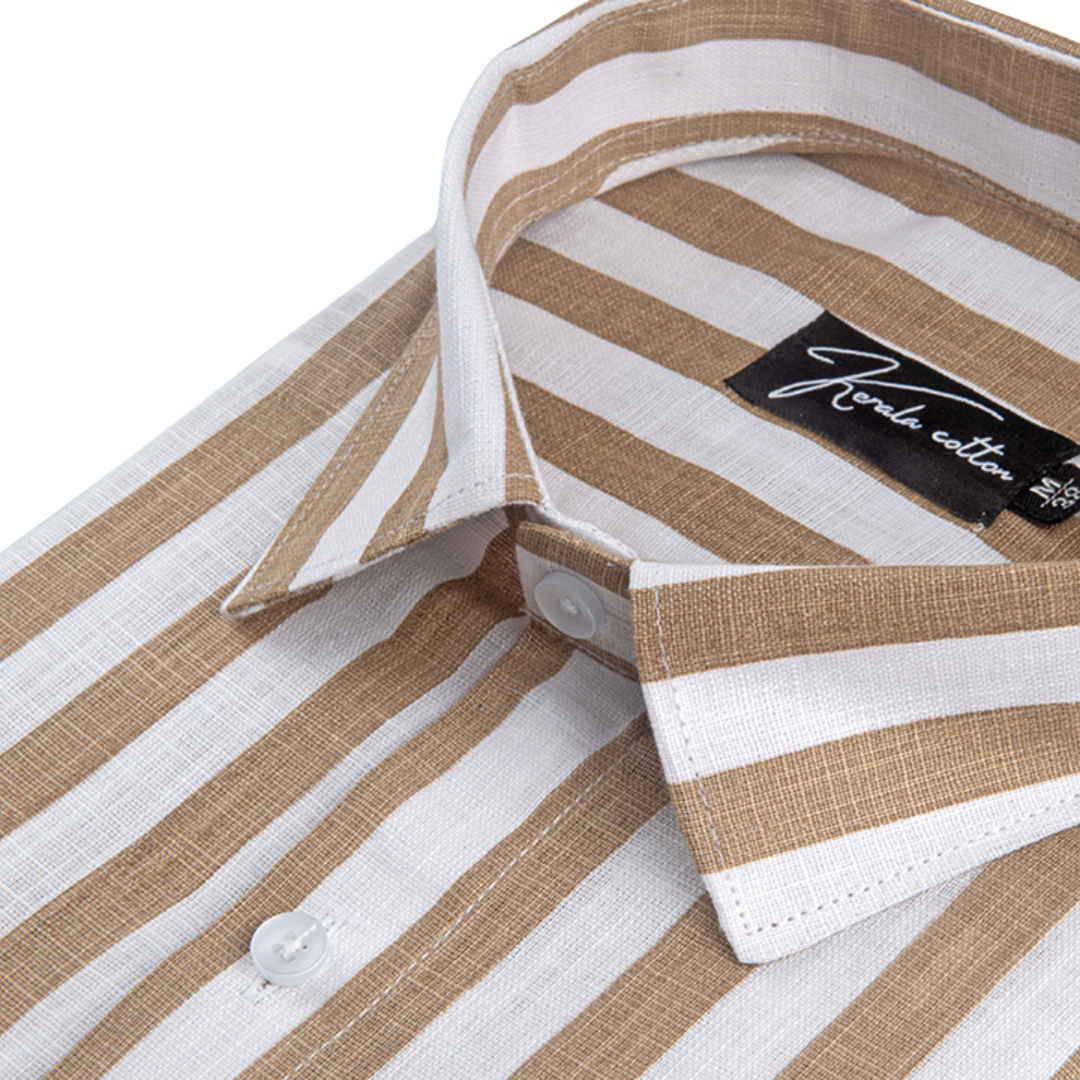 Linen White With Brown Patta Print Shirts for Men