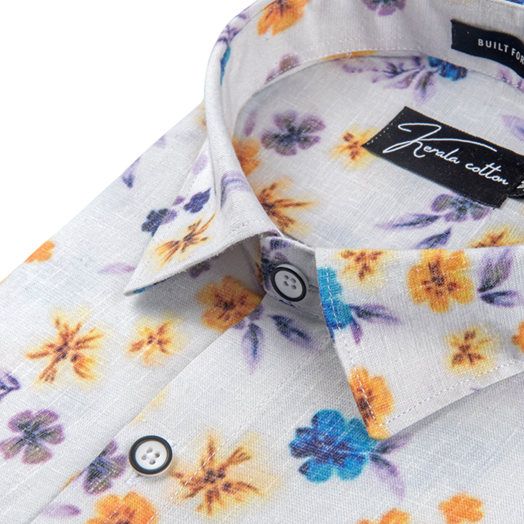 New Italian Linen White With Golden Yellow Rama Flower Print