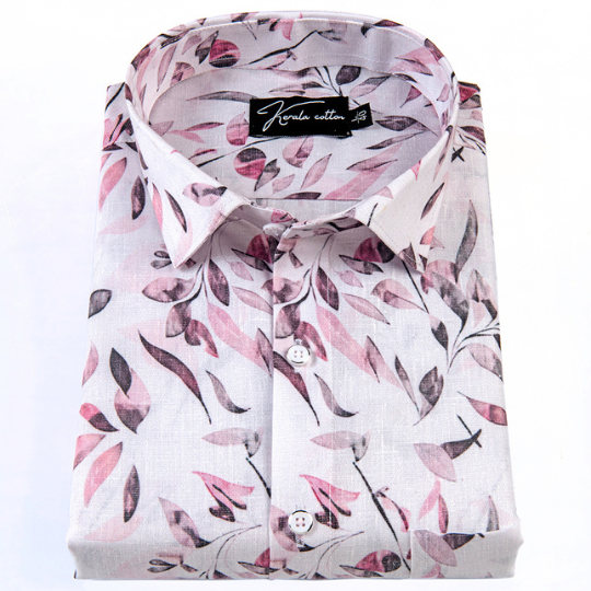 Italian linen White With Pink Grey Batel Print
