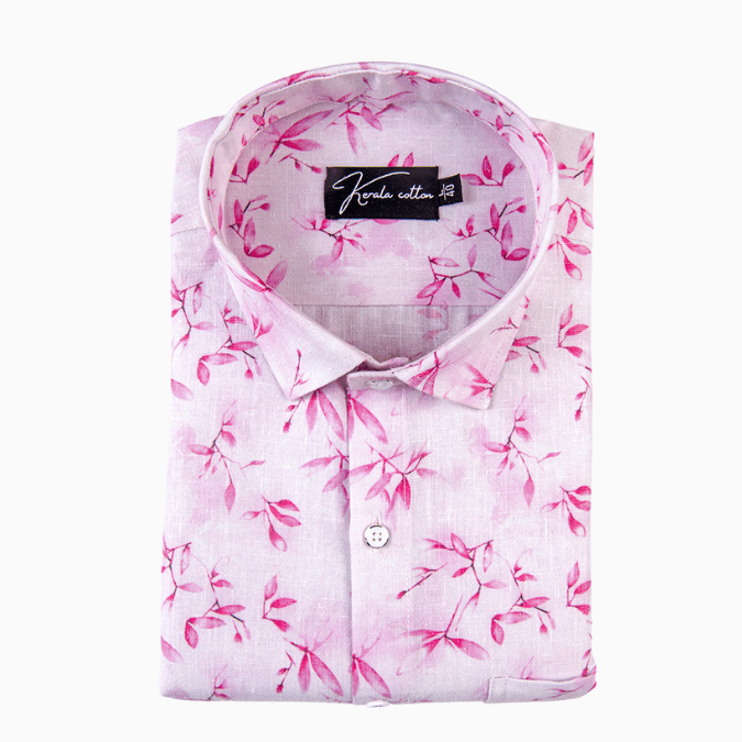 Italian linen White With Pink Batel Print