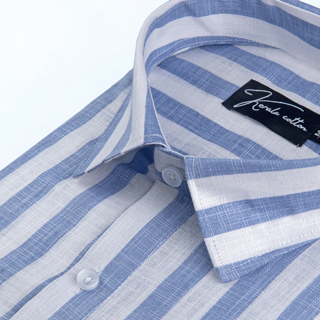 Linen White With Sky Patta Print Shirts For Men