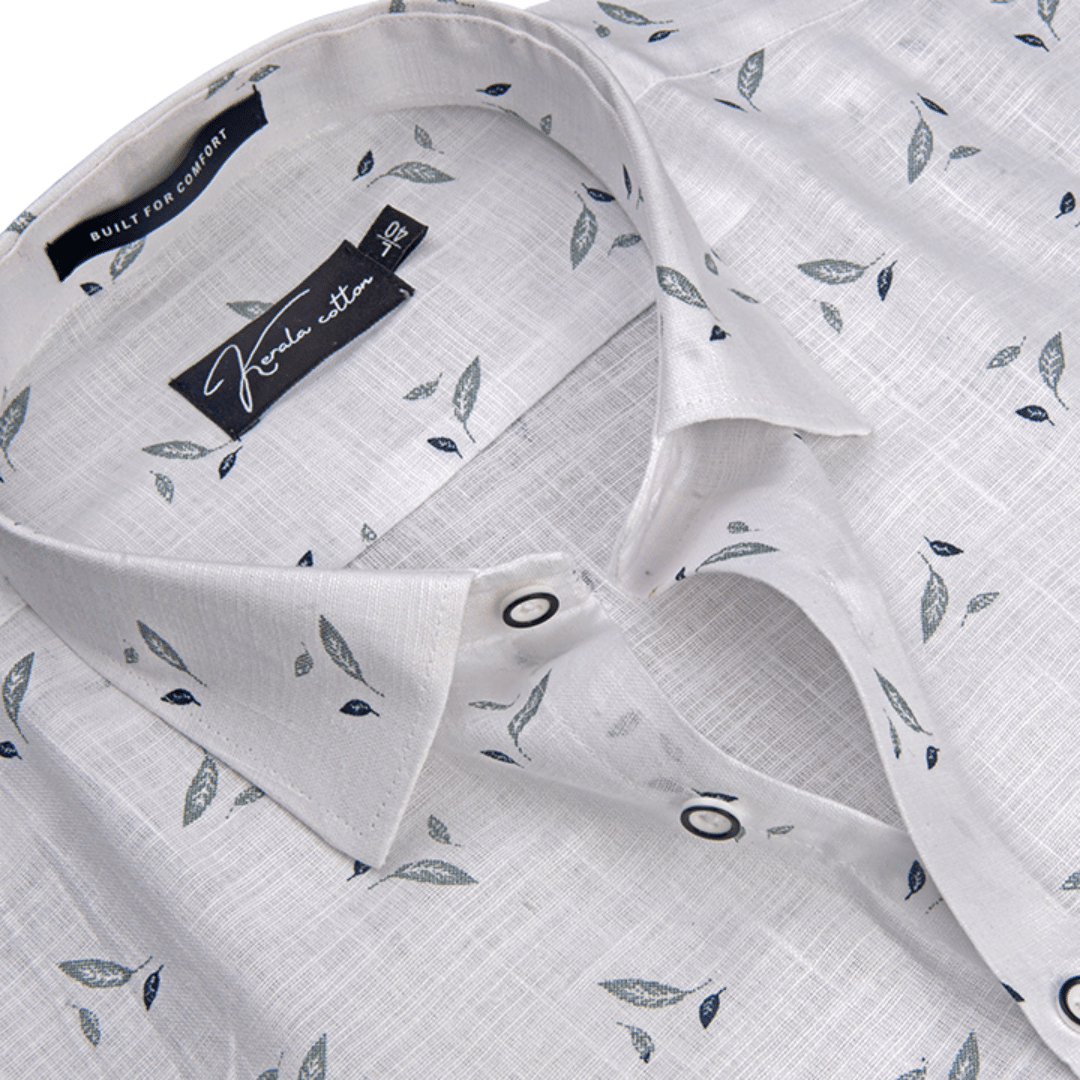 Turkey Linen White With Sky Batel Print Shirts For Men