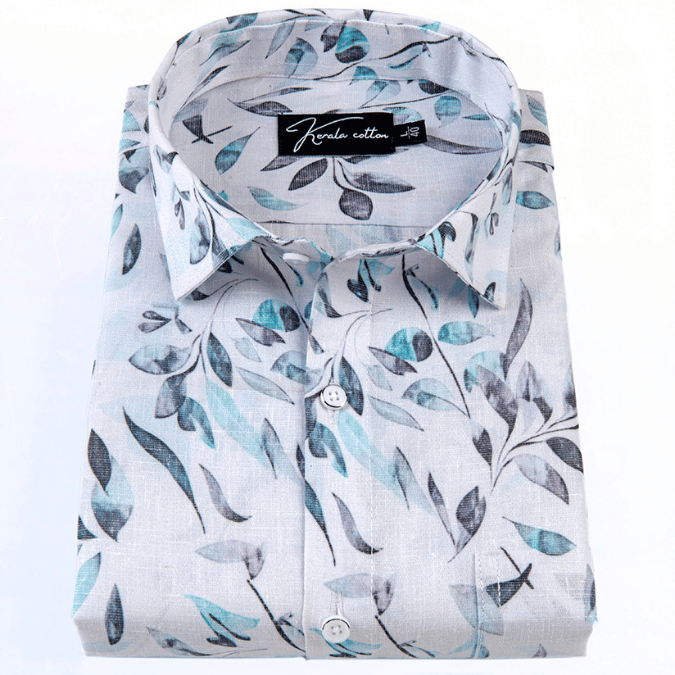 Italian linen White With Rama Gray Batel Print