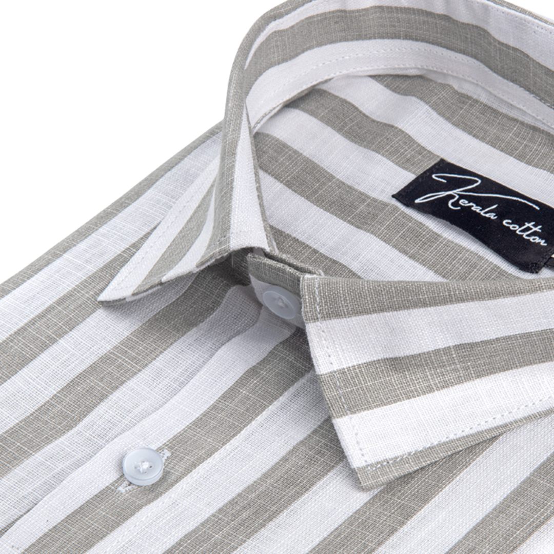 Linen White With Light Grey Patta Print Shirts For Men