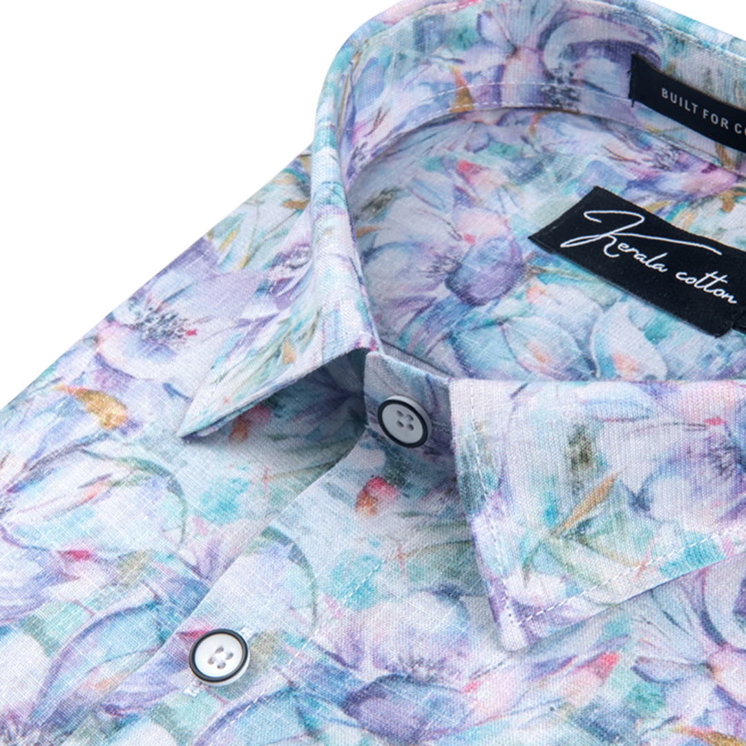New Italian Linen Blue Rama Mix Print Shirts For Men