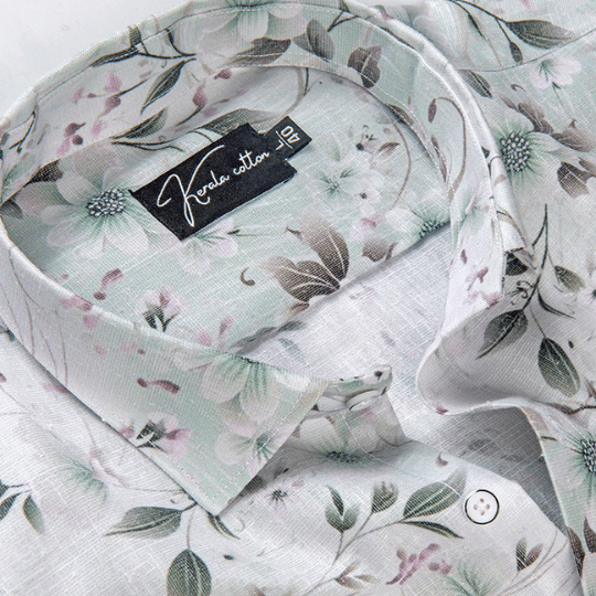 Italian linen Green With Multicolour Flower Print