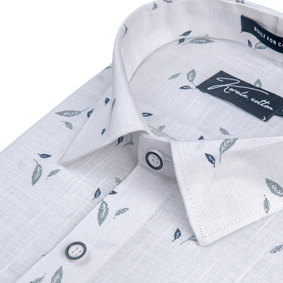 Turkey Linen White With Sky Batel Print Shirts For Men